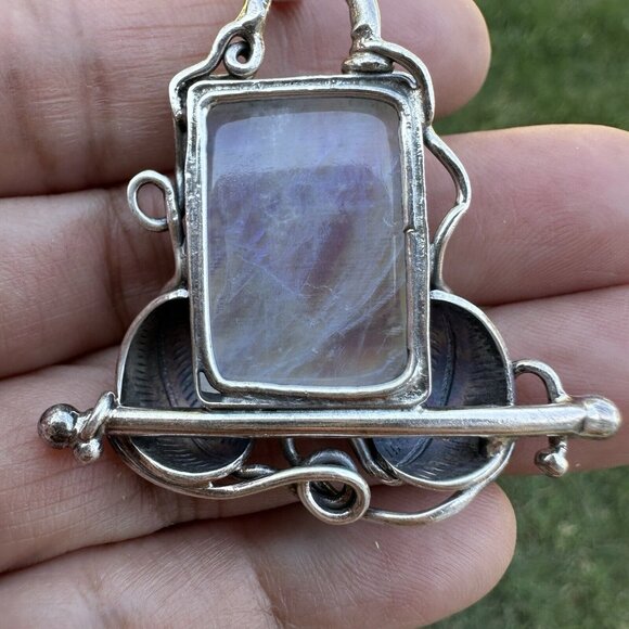 VTG Artisan Pendant 2" Moonstone Labradorite Gemstone Ornate 925 Sterling 16.9g‎ - Picture 6 of 8